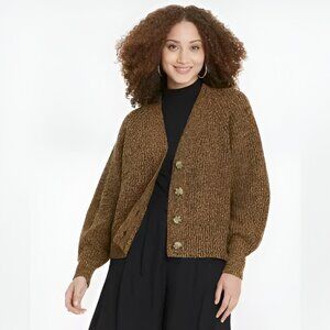 2/$30 a new day Chunky Knit V-Neck Cardigan Brown Marl Small #A0617 TRB3